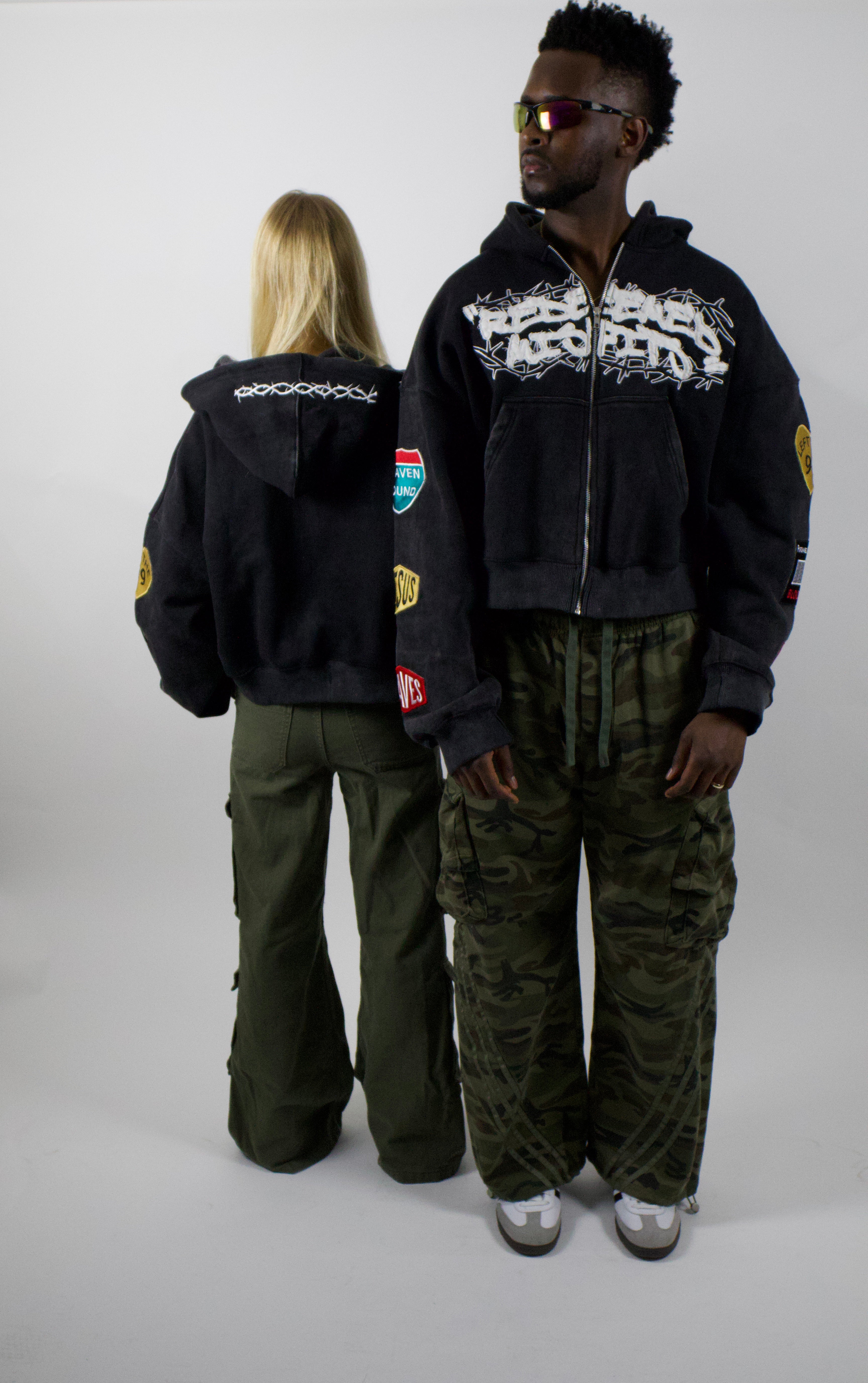 'THE REDEMPTION' ZIP UP HOODIE VINTAGE WASH/BLACK