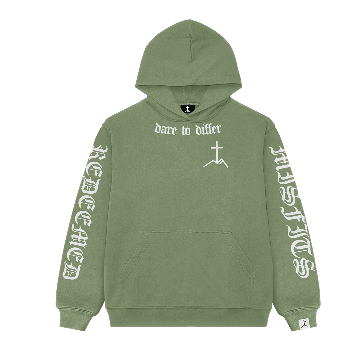 'DARE TO DIFFER' HOODIE ARMY GREEN/WHITE