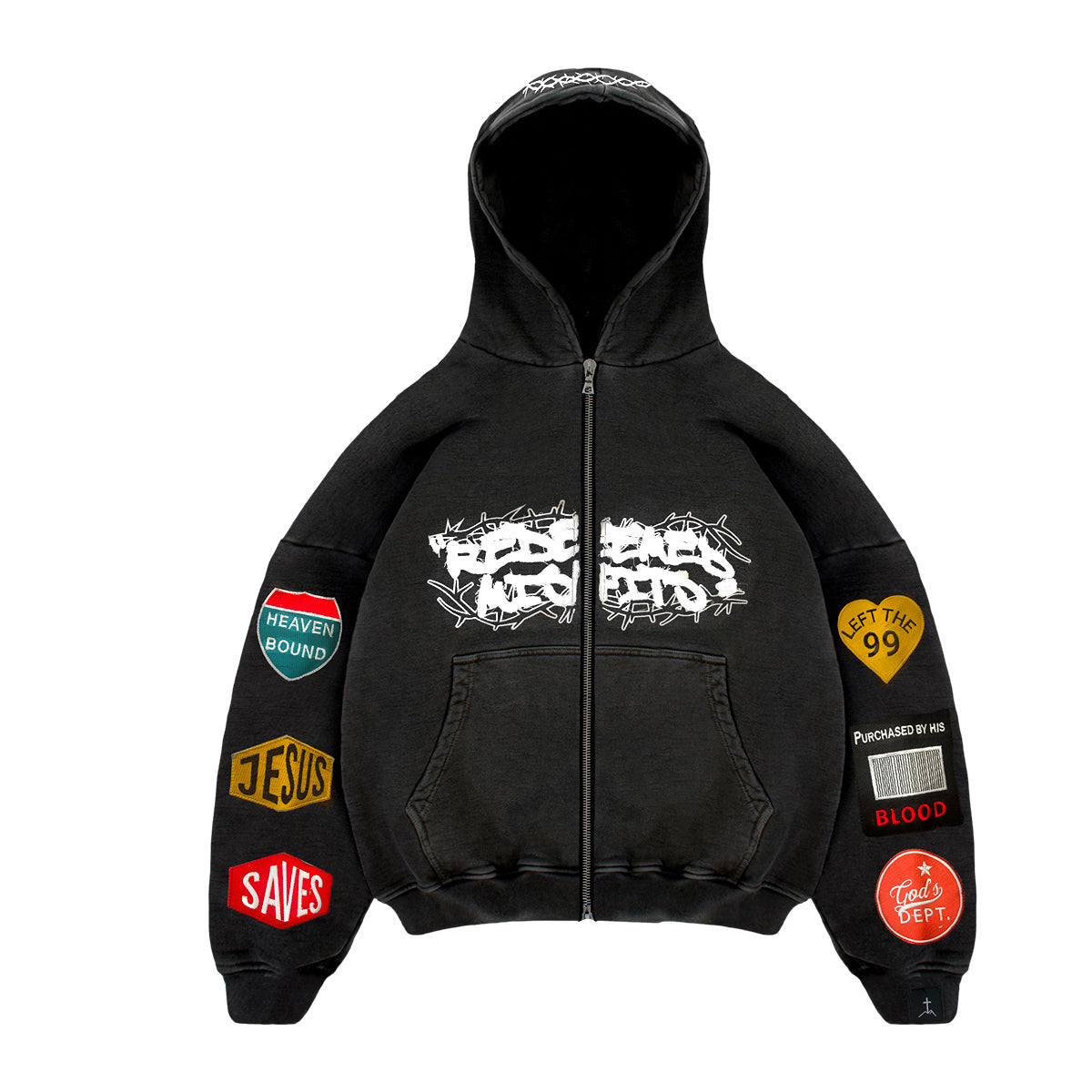 'THE REDEMPTION' ZIP UP HOODIE VINTAGE WASH/BLACK