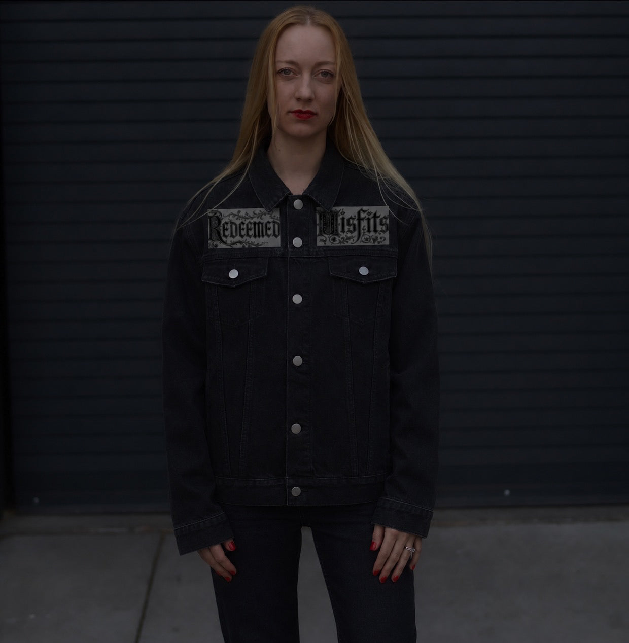 'LA VITA DI CRISTO' Unisex Vintage Wash Denim Jacket | BLACK