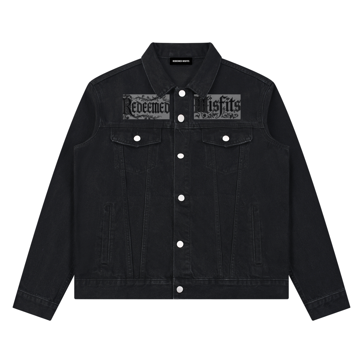 'LA VITA DI CRISTO' Unisex Vintage Wash Denim Jacket | BLACK