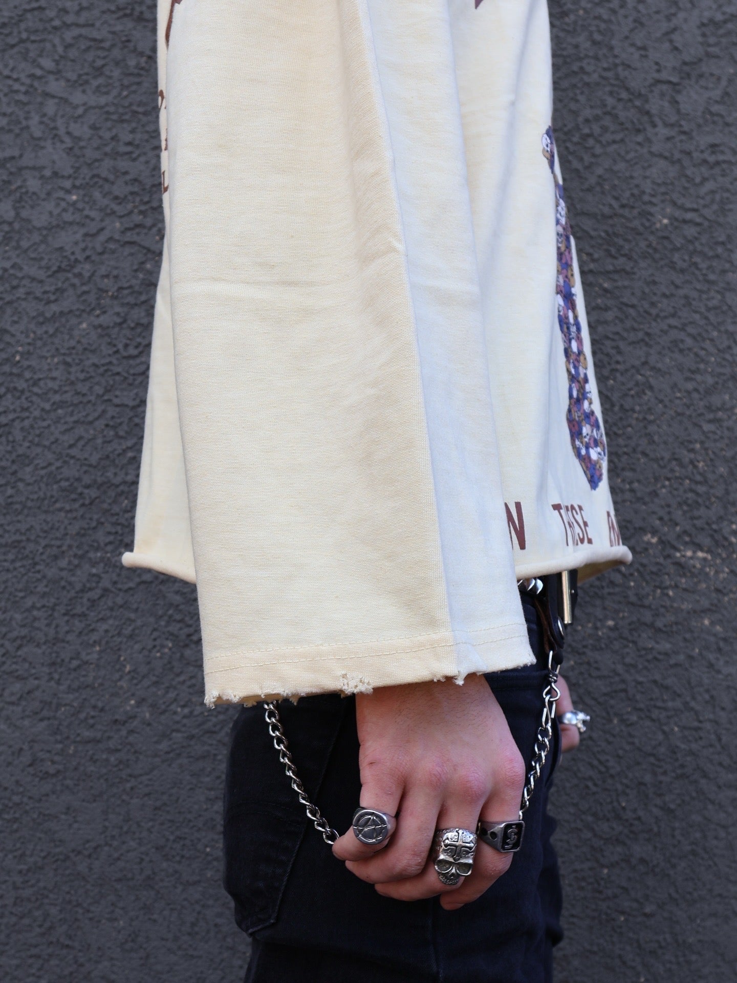 'VALLEY OF DRY BONES' CROPPED/OVERSIZED LONG TEE- CREAM