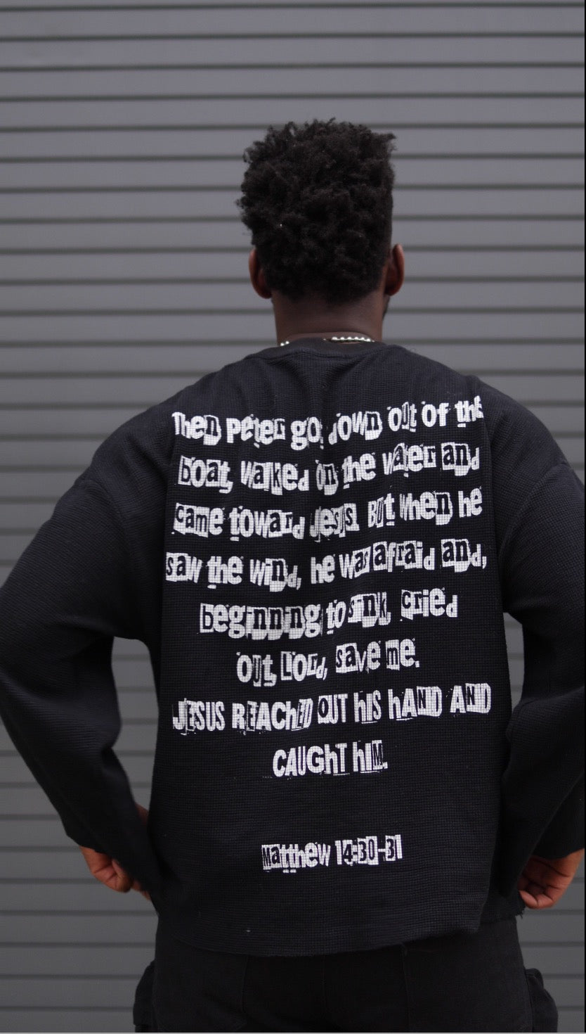 'FIX YOUR EYES ON JESUS' - Raw Hem Waffle Long sleeve