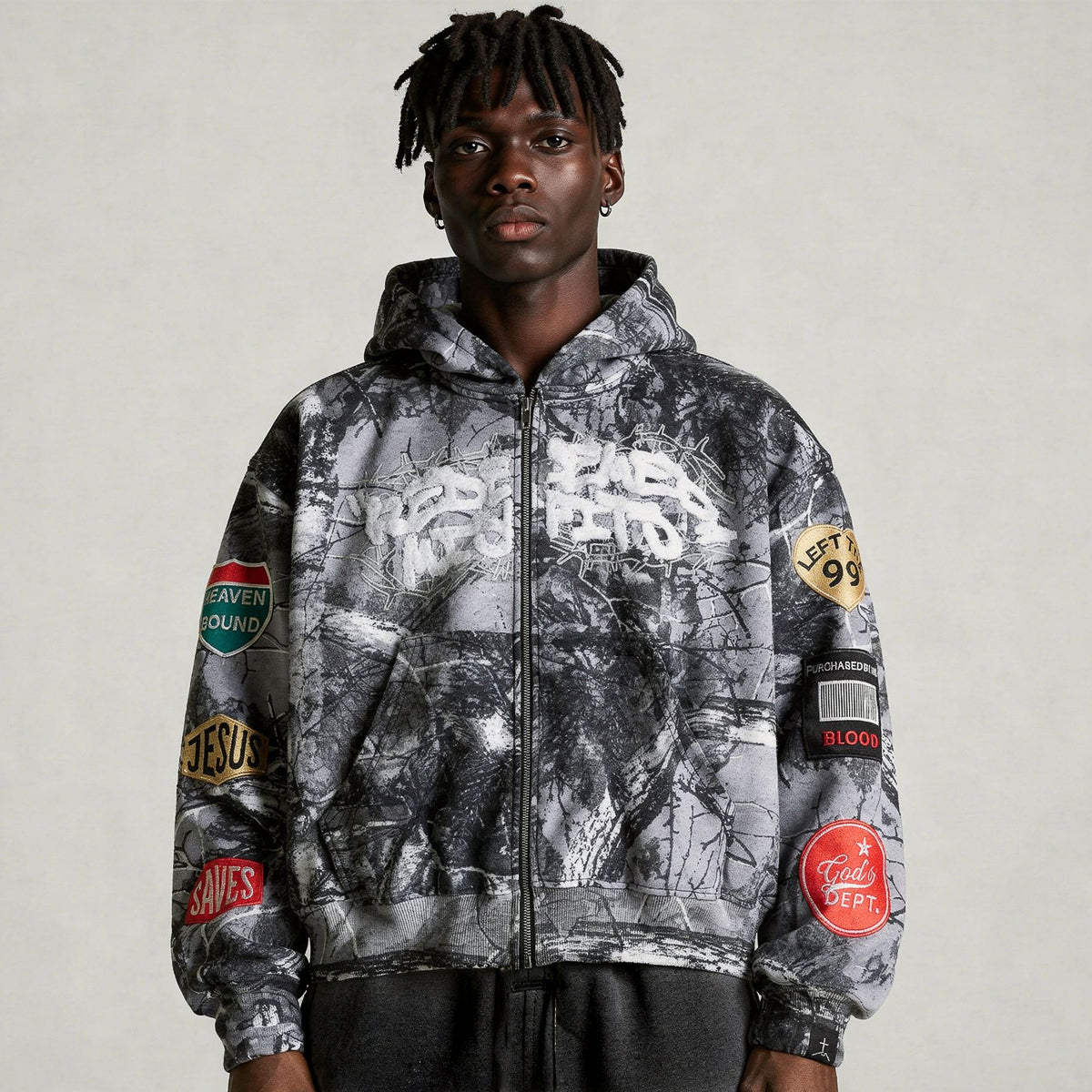 'THE REDEMPTION' ZIP UP HOODIE CAMO BLACK/GREY