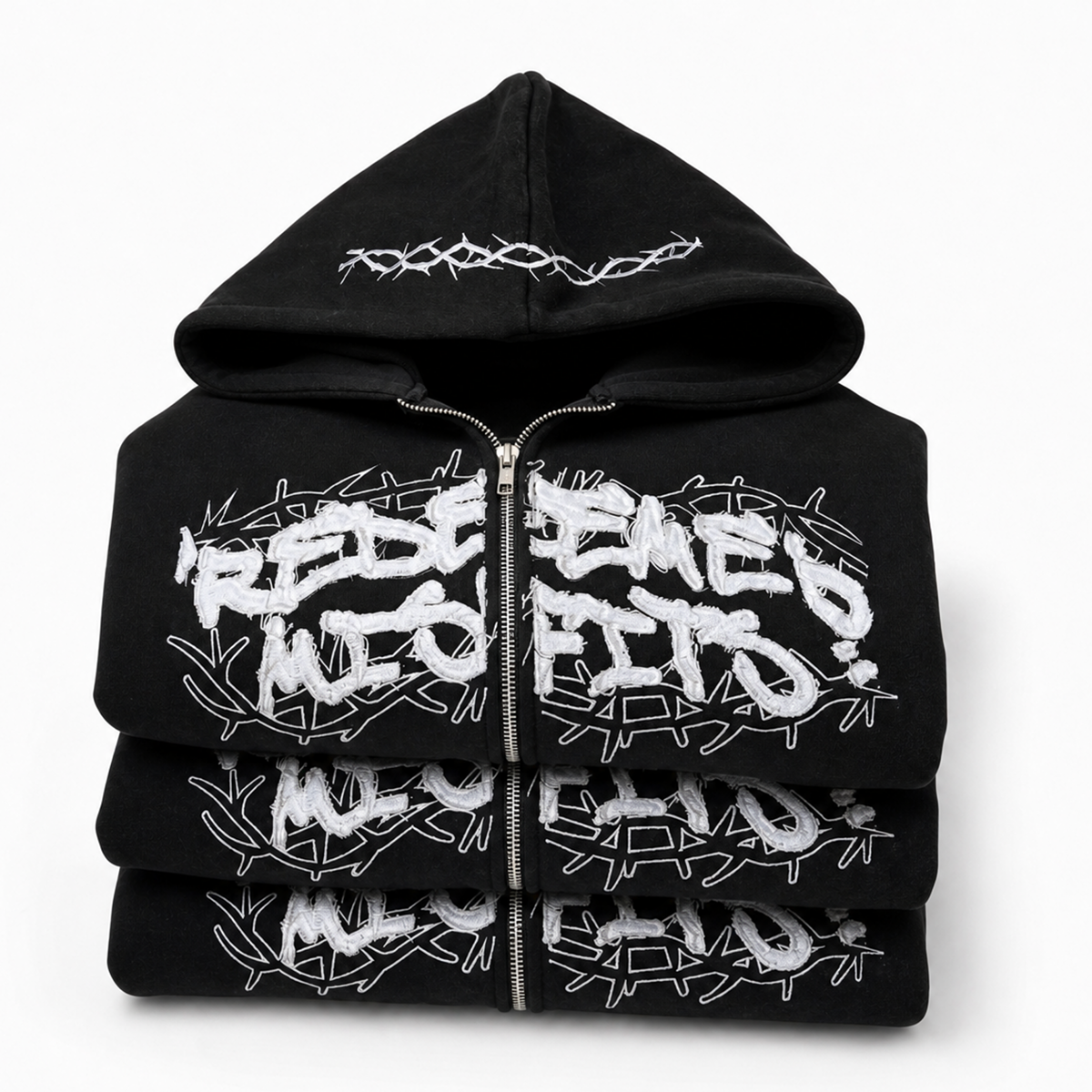 'THE REDEMPTION' ZIP UP HOODIE  BLACK/ VINTAGE WASH