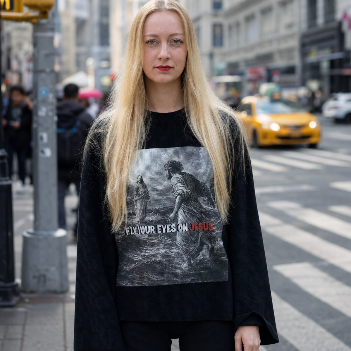 'FIX YOUR EYES ON JESUS' - Raw Hem Waffle Long sleeve