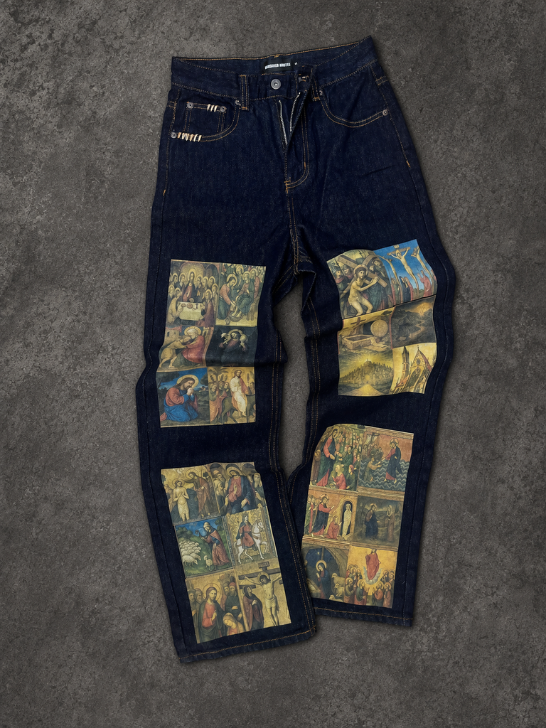 'LA VITA DI CRISTO' HEAVYWEIGHT STRAIGHT LEG DENIM JEANS
