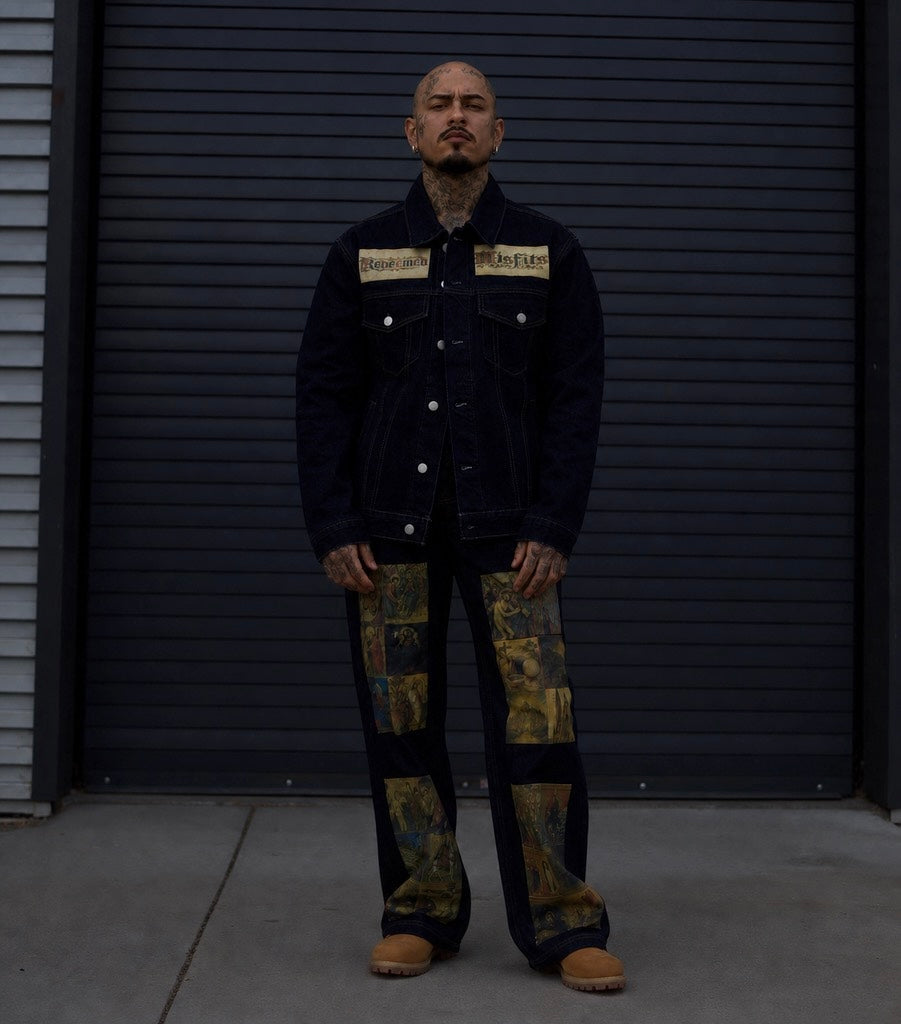 'LA VITA DI CRISTO' HEAVYWEIGHT STRAIGHT LEG DENIM JEANS