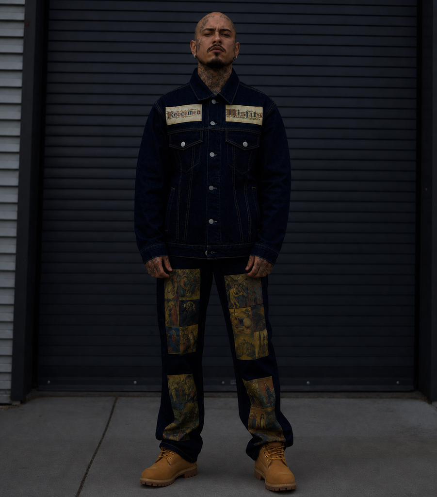 'LA VITA DI CRISTO' Unisex Vintage Wash Denim Jacket